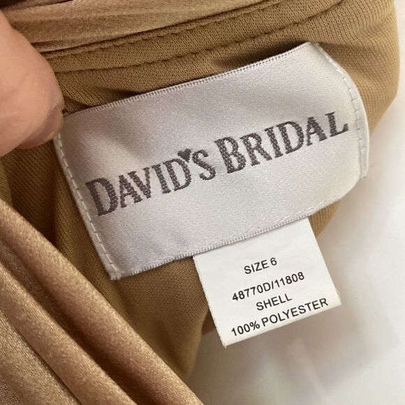 David's Bridal Bronze Off Shoulder Maxi Dress Size 6 - Picture 7 of 12